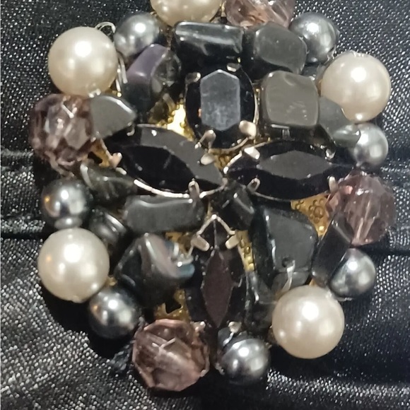 MENBUR Black Evening Bag Short Strap Handbag Pocketbook Purse Gemstones - Picture 6 of 6